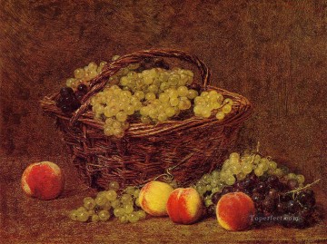 アンリ・ファンタン・ラトゥール Painting - 白ブドウと桃のバスケット アンリ・ファンタン・ラトゥール